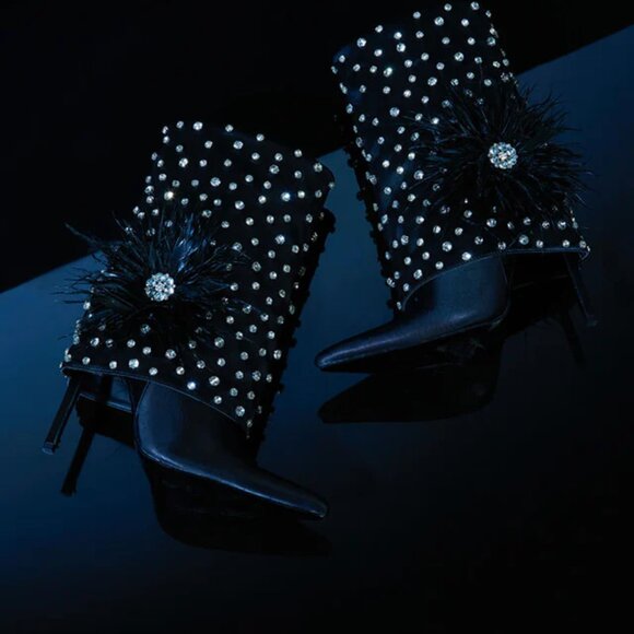 NEW AZALEA WANG Blaise Rhinestone Stiletto Booties black for women 264tn - Picture 5 of 14